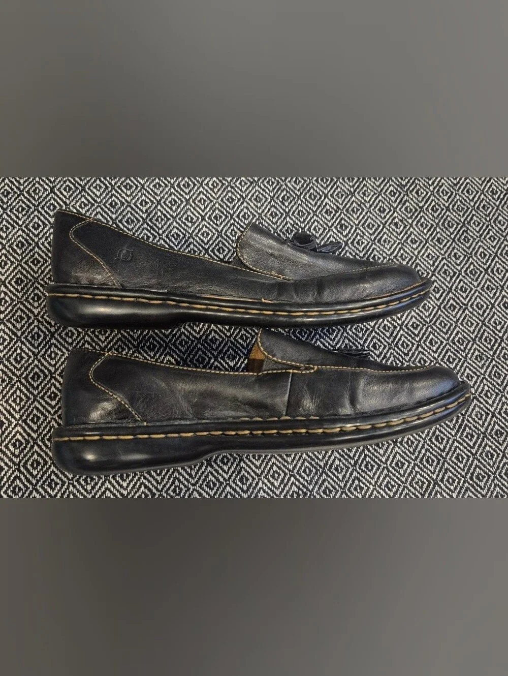 Born Black Leather Loafers With Tassels Size 6.5